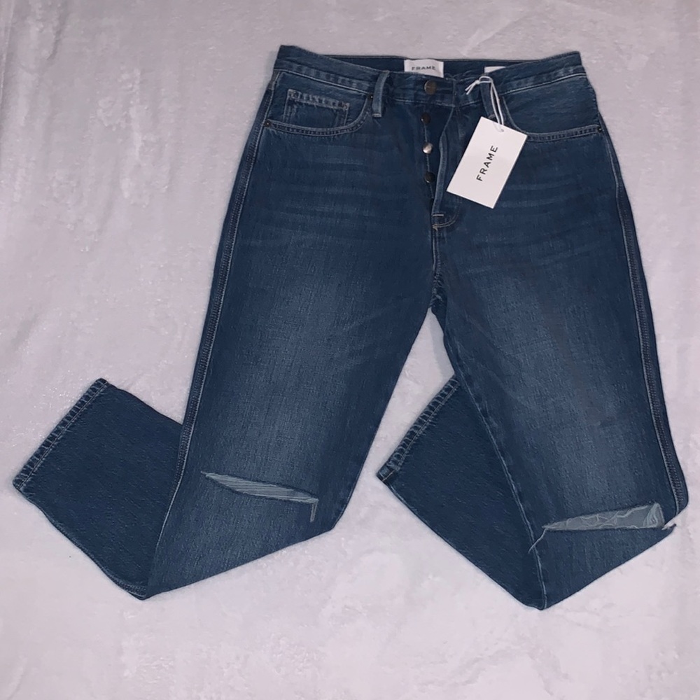frame le original high rise straight fit jeans